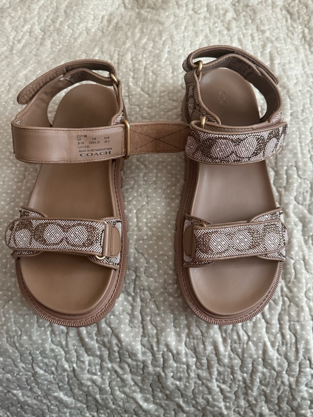 Coach Tan Logo Velcro Strap Sandals Brynn Sandalin Crystal Signature Tan 8.5B - Picture 7 of 11